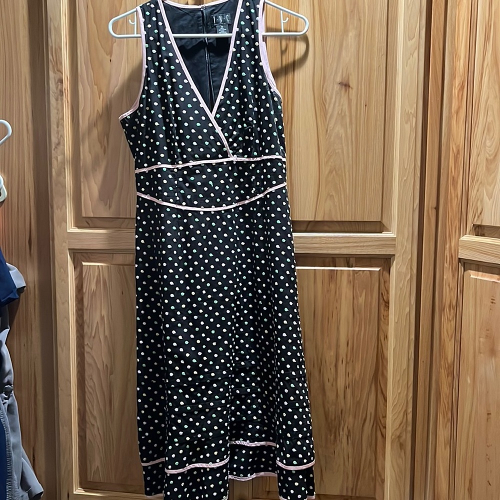 Black Polka dot dress with pink piping